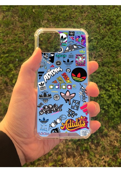 Apple iPhone 11 Pro Uyumlu Aynalı Adidas Desenli Darbe Kamera Korumalı Silikon Telefon Kılıfı
