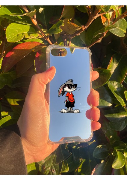 Apple iPhone 8 Uyumlu Aynalı Tavşan Desenli Darbe Kamera Korumalı Silikon Telefon Kılıfı