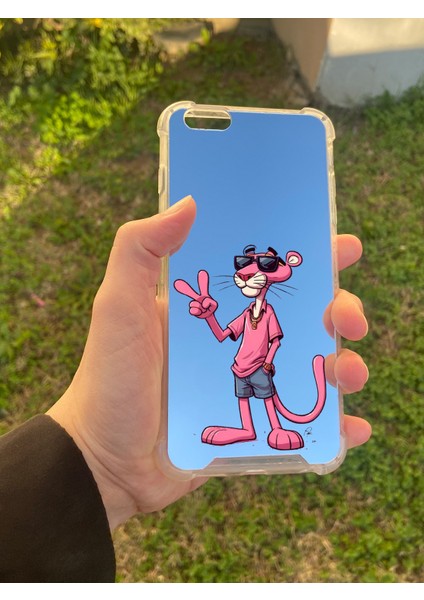 Apple iPhone 6s Plus Uyumlu Aynalı Pembe Panter Desenli Darbe Kamera Korumalı Silikon Telefon Kılıfı