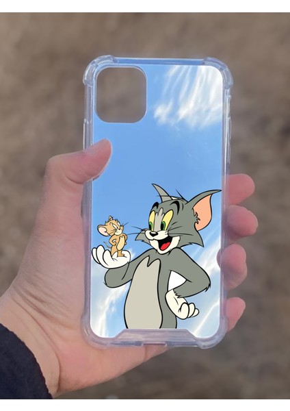 Apple iPhone 11 Uyumlu Aynalı Tom ve Jerry Desenli Darbe Kamera Korumalı Silikon Telefon Kılıfı