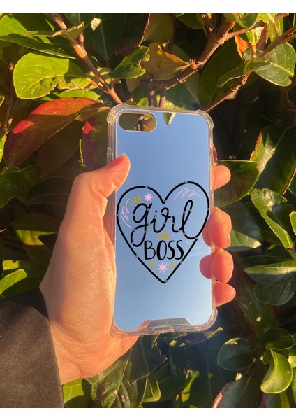 Apple iPhone 7 Uyumlu Aynalı Girl Boss Desenli Darbe Kamera Korumalı Silikon Telefon Kılıfı