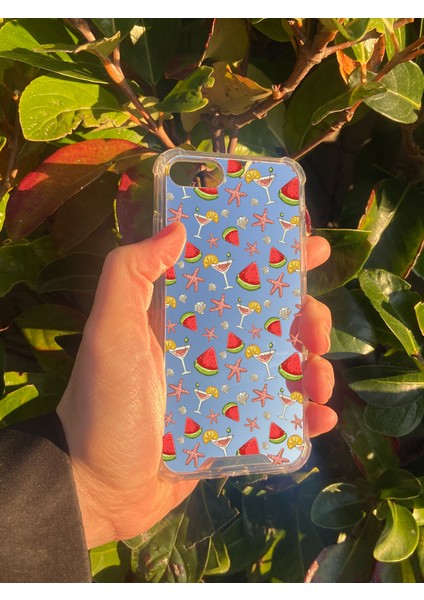 Apple iPhone 8 Uyumlu Aynalı Karpuz Desenli Darbe Kamera Korumalı Silikon Telefon Kılıfı