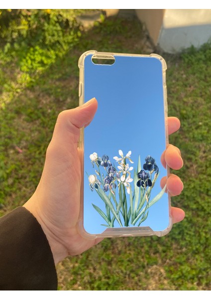 Apple iPhone 6 Plus Uyumlu Aynalı Mor Beyaz Desenli Darbe Kamera Korumalı Silikon Telefon Kılıfı