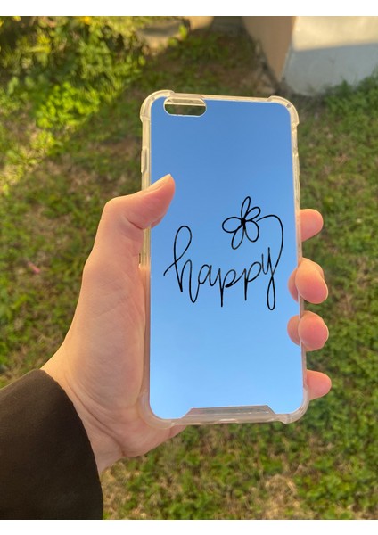 Apple iPhone 6 Plus Uyumlu Aynalı Happy Desenli Darbe Kamera Korumalı Silikon Telefon Kılıfı