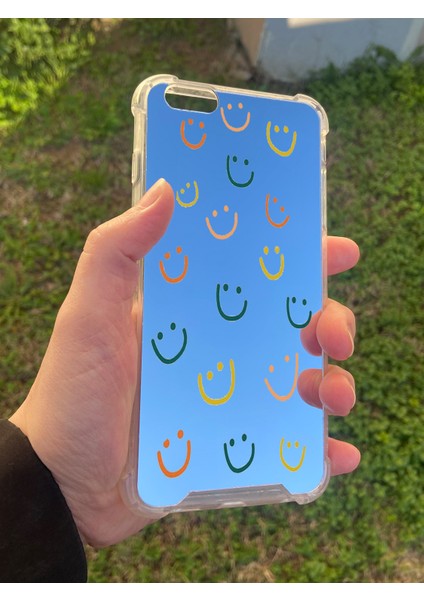 Apple iPhone 6s Plus Uyumlu Aynalı Gülücük Desenli Darbe Kamera Korumalı Silikon Telefon Kılıfı