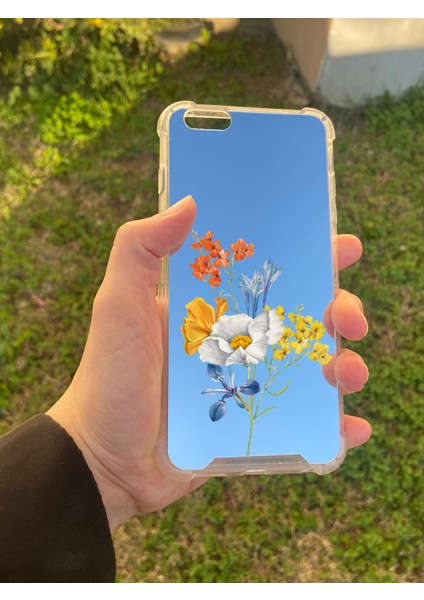 Apple iPhone 6 Plus Uyumlu Aynalı Sarı Beyaz Desenli Darbe Kamera Korumalı Silikon Telefon Kılıfı