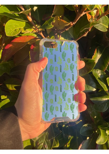 Apple iPhone 8 Uyumlu Aynalı Kaktüs Desenli Darbe Kamera Korumalı Silikon Telefon Kılıfı