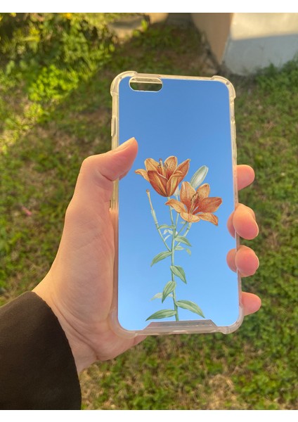 Apple iPhone 6 Plus Uyumlu Aynalı Turuncu Desenli Darbe Kamera Korumalı Silikon Telefon Kılıfı