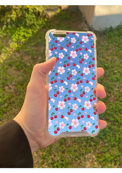 Apple iPhone 6 Plus Uyumlu Aynalı Kiraz Desenli Darbe Kamera Korumalı Silikon Telefon Kılıfı