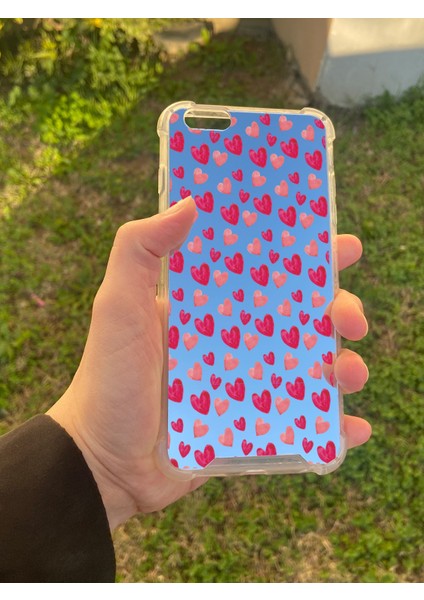 Apple iPhone 6s Plus Uyumlu Aynalı Pembe Kalp Desenli Darbe Kamera Korumalı Silikon Telefon Kılıfı
