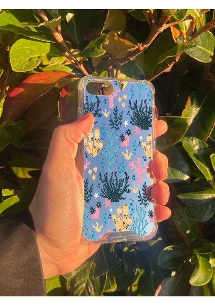 Apple iPhone 8 Uyumlu Aynalı Renkli Dal Desenli Darbe Kamera Korumalı Silikon Telefon Kılıfı