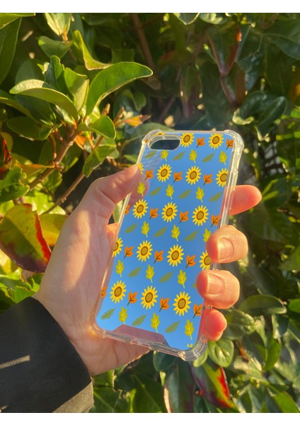 Apple iPhone 8 Uyumlu Aynalı Ay Çiçeği Desenli Darbe Kamera Korumalı Silikon Telefon Kılıfı fiyatları