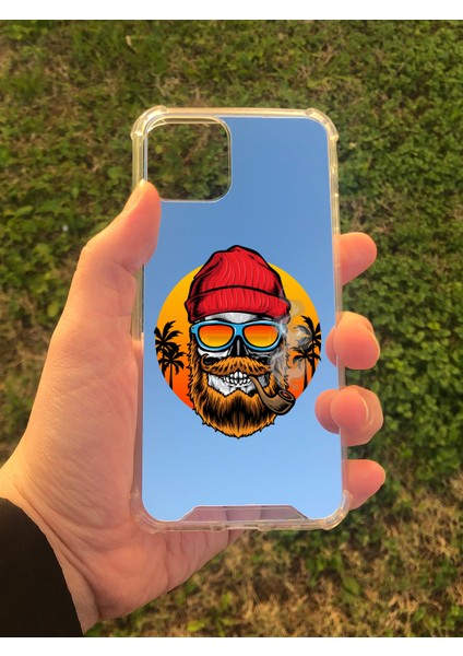 Apple iPhone 11 Pro Uyumlu Aynalı Kuru Kafa Desenli Darbe Kamera Korumalı Silikon Telefon Kılıfı