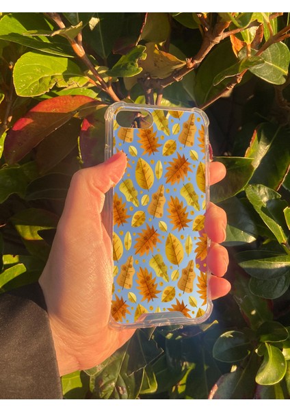 Apple iPhone 8 Uyumlu Aynalı Sonbahar Desenli Darbe Kamera Korumalı Silikon Telefon Kılıfı