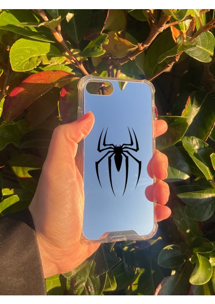 Apple iPhone 8 Uyumlu Aynalı Örümcek Desenli Darbe Kamera Korumalı Silikon Telefon Kılıfı