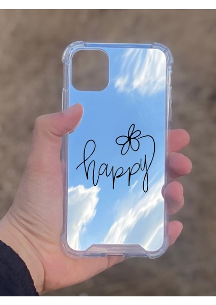 Apple iPhone 11 Uyumlu Aynalı Happy Desenli Darbe Kamera Korumalı Silikon Telefon Kılıfı