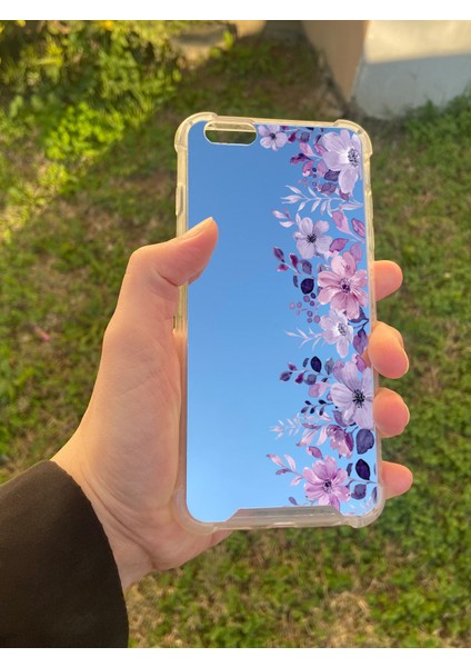 Apple iPhone 6s Plus Uyumlu Aynalı Mor Desenli Darbe Kamera Korumalı Silikon Telefon Kılıfı