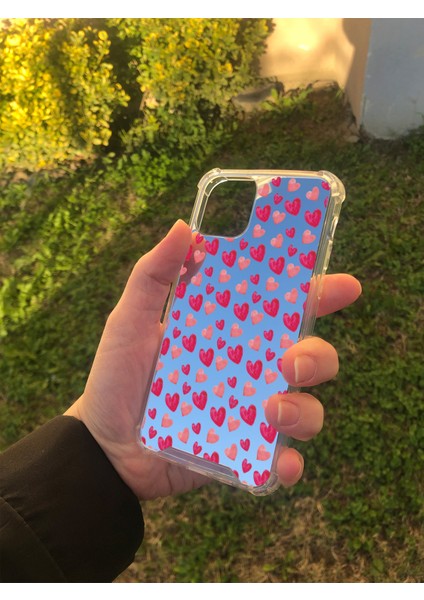 Apple iPhone 11 Pro Uyumlu Aynalı Pembe Kalp Desenli Darbe Kamera Korumalı Silikon Telefon Kılıfı fiyatları