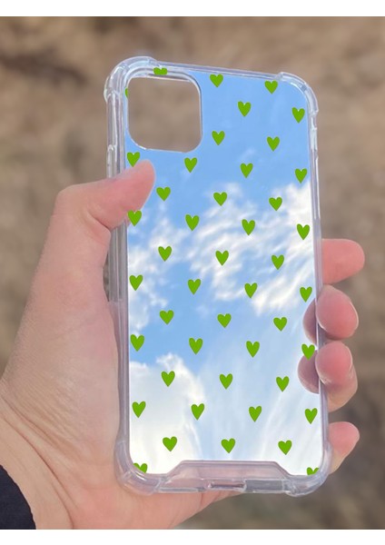 Apple iPhone 11 Uyumlu Aynalı Yeşil Kalp Desenli Darbe Kamera Korumalı Silikon Telefon Kılıfı fiyatları