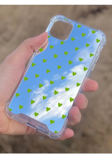Apple iPhone 11 Uyumlu Aynalı Yeşil Kalp Desenli Darbe Kamera Korumalı Silikon Telefon Kılıfı modelleri