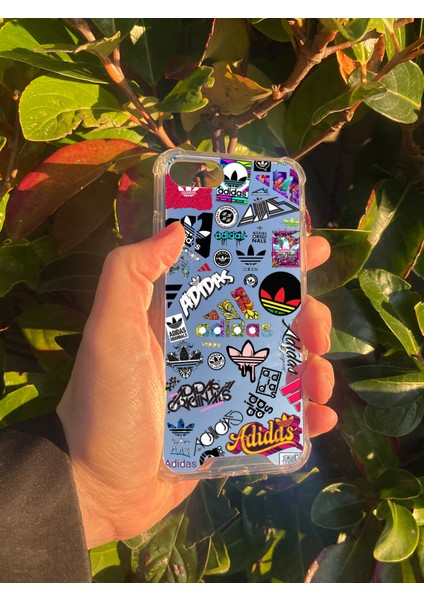 Apple iPhone Se 2020 Uyumlu Aynalı Adidas Desenli Darbe Kamera Korumalı Silikon Telefon Kılıfı