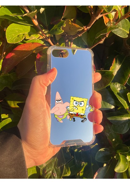 Apple iPhone 7 Uyumlu Aynalı Sünger Bob Desenli Darbe Kamera Korumalı Silikon Telefon Kılıfı