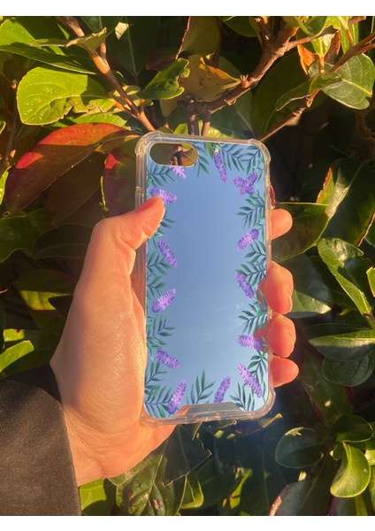 Apple iPhone Se 2022 Uyumlu Aynalı Lavanta Desenli Darbe Kamera Korumalı Silikon Telefon Kılıfı