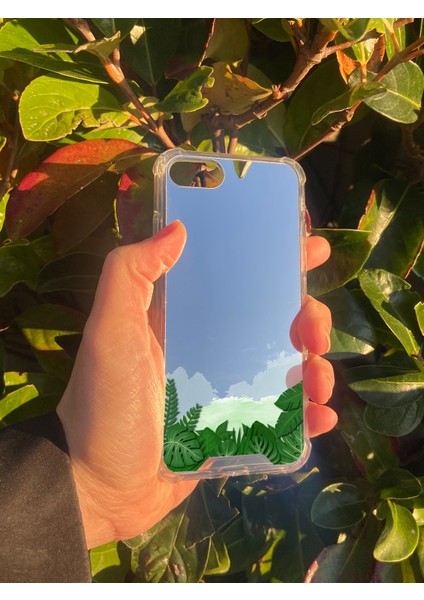 Apple iPhone Se Uyumlu Aynalı Yaprak Desenli Darbe Kamera Korumalı Silikon Telefon Kılıfı