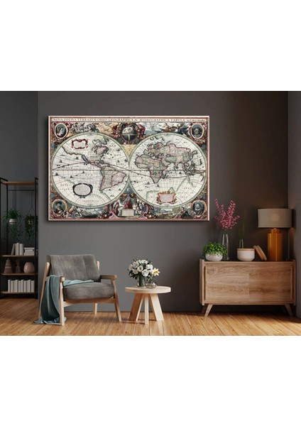 Dekoratif Nova Totivs Terrarvm Orbis Geographica Ac Hydrographica Tabvla Kanvas Tablo