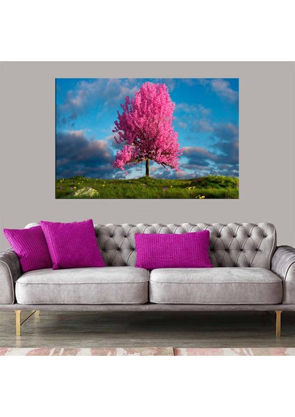 Dekoratif Baskı Pembe Ağaç ve Gökyüzü Kanvas Tablo