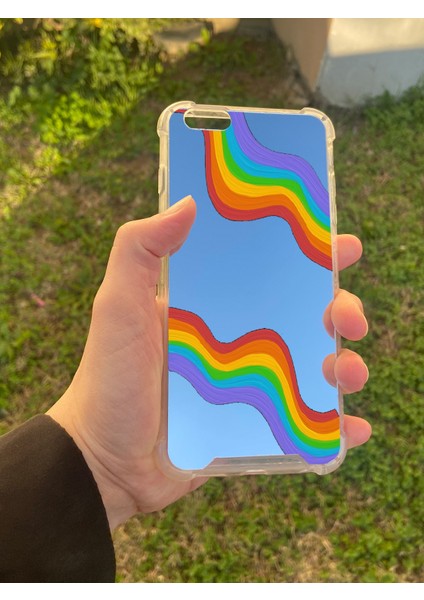 Apple iPhone 6 Plus Uyumlu Aynalı Gökkuşağı Desenli Darbe Kamera Korumalı Silikon Telefon Kılıfı