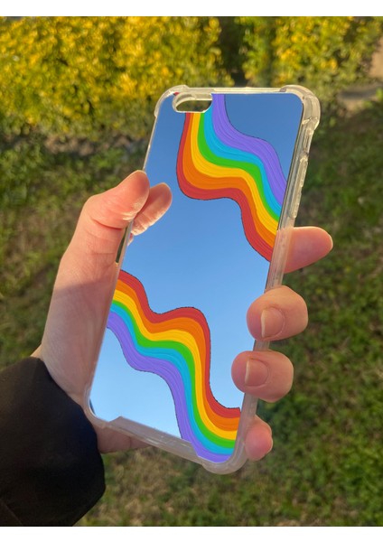 Apple iPhone 6 Plus Uyumlu Aynalı Gökkuşağı Desenli Darbe Kamera Korumalı Silikon Telefon Kılıfı fiyatları