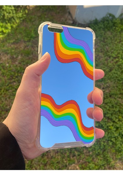 Apple iPhone 6 Plus Uyumlu Aynalı Gökkuşağı Desenli Darbe Kamera Korumalı Silikon Telefon Kılıfı modelleri