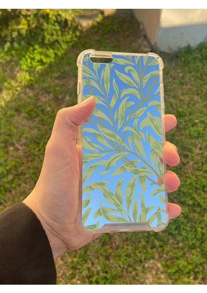 Apple iPhone 6s Plus Uyumlu Aynalı Yaprak Desenli Darbe Kamera Korumalı Silikon Telefon Kılıfı
