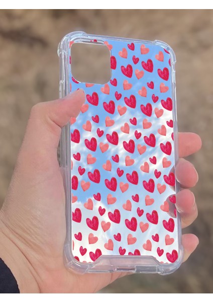 Apple iPhone 11 Uyumlu Aynalı Pembe Kalp Desenli Darbe Kamera Korumalı Silikon Telefon Kılıfı fiyatları