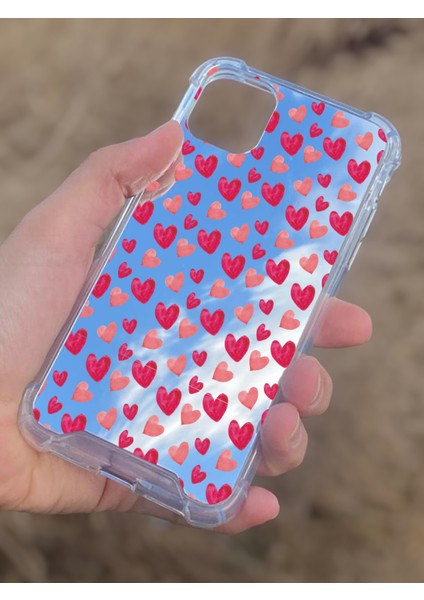 Apple iPhone 11 Uyumlu Aynalı Pembe Kalp Desenli Darbe Kamera Korumalı Silikon Telefon Kılıfı modelleri