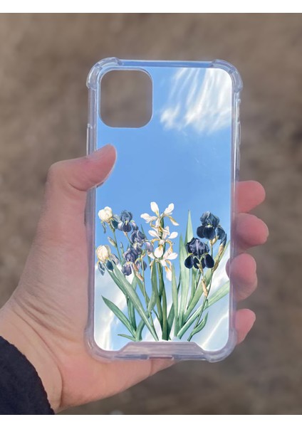 Apple iPhone 11 Uyumlu Aynalı Mavi Beyaz Desenli Darbe Kamera Korumalı Silikon Telefon Kılıfı