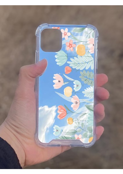 Apple iPhone 11 Uyumlu Aynalı Renkli Lale Desenli Darbe Kamera Korumalı Silikon Telefon Kılıfı