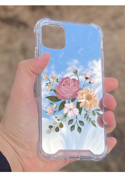 Apple iPhone 11 Uyumlu Aynalı Pembe Gül Desenli Darbe Kamera Korumalı Silikon Telefon Kılıfı fiyatları