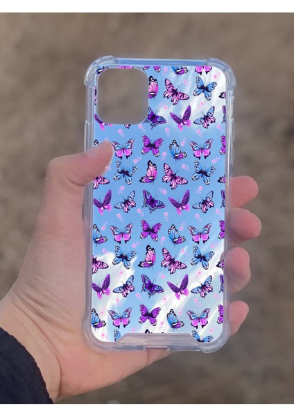 Apple iPhone 11 Uyumlu Aynalı Kelebek Desenli Darbe Kamera Korumalı Silikon Telefon Kılıfı