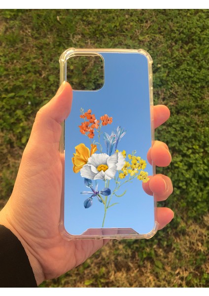 Apple iPhone 11 Pro Uyumlu Aynalı Sarı Beyaz Desenli Darbe Kamera Korumalı Silikon Telefon Kılıfı