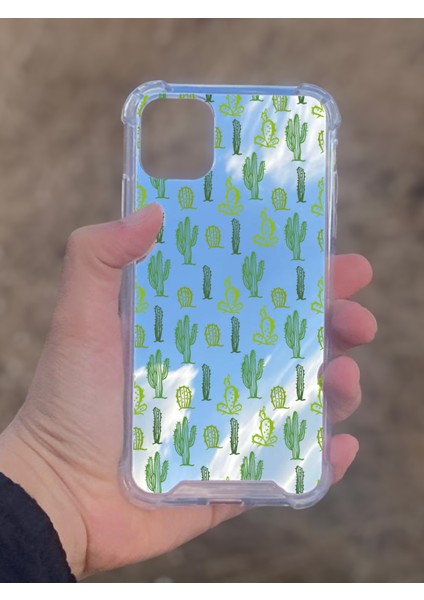 Apple iPhone 11 Uyumlu Aynalı Kaktüs Desenli Darbe Kamera Korumalı Silikon Telefon Kılıfı