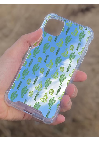 Apple iPhone 11 Uyumlu Aynalı Kaktüs Desenli Darbe Kamera Korumalı Silikon Telefon Kılıfı modelleri