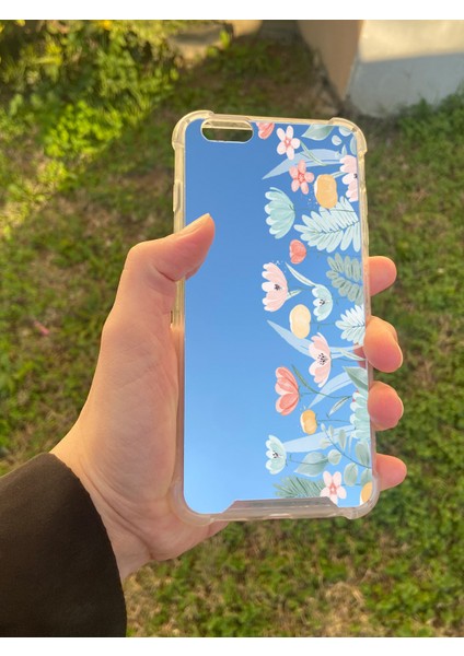 Apple iPhone 6s Plus Uyumlu Aynalı Renkli Lale Desenli Darbe Kamera Korumalı Silikon Telefon Kılıfı
