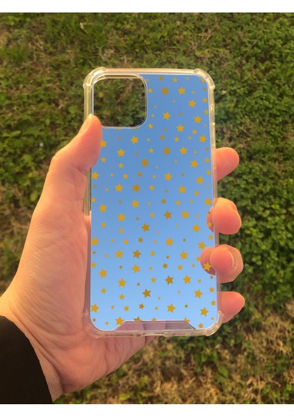 Apple iPhone 11 Pro Uyumlu Aynalı Yıldız Desenli Darbe Kamera Korumalı Silikon Telefon Kılıfı
