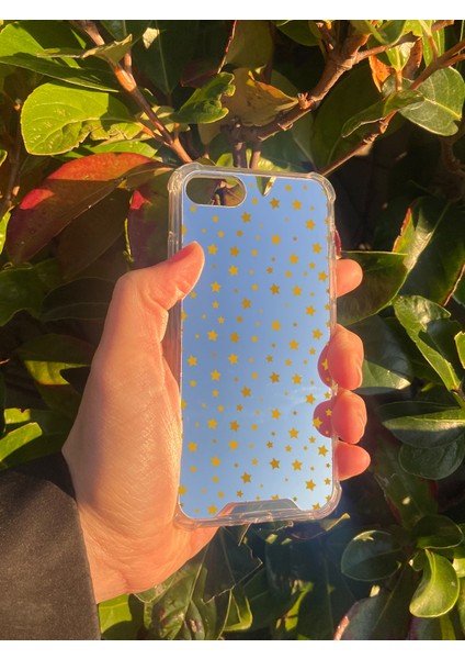 Apple iPhone Se 2020 Uyumlu Aynalı Yıldız Desenli Darbe Kamera Korumalı Silikon Telefon Kılıfı