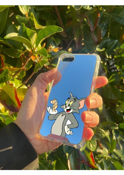 Apple iPhone Se Uyumlu Aynalı Tom ve Jerry Desenli Darbe Kamera Korumalı Silikon Telefon Kılıfı fiyatları