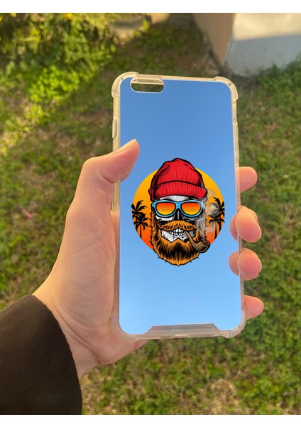 Apple iPhone 6 Plus Uyumlu Aynalı Kuru Kafa Desenli Darbe Kamera Korumalı Silikon Telefon Kılıfı