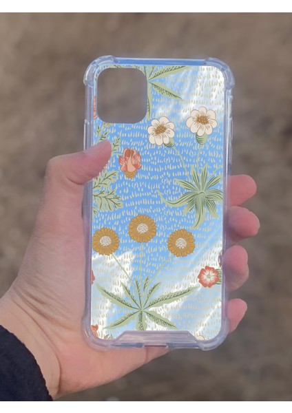 Apple iPhone 11 Uyumlu Aynalı Çiçek Desenli Darbe Kamera Korumalı Silikon Telefon Kılıfı