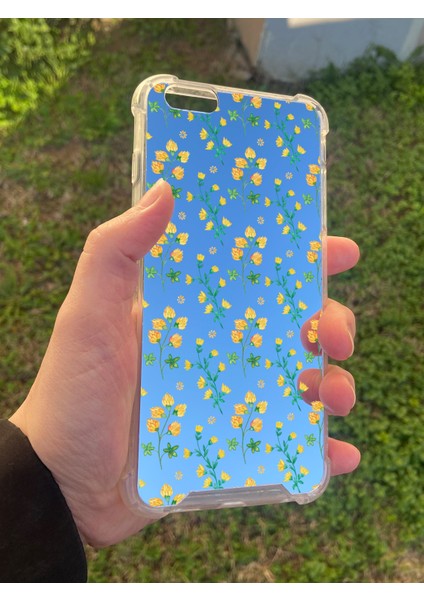 Apple iPhone 6s Plus Uyumlu Aynalı Sarı Çiçek Desenli Darbe Kamera Korumalı Silikon Telefon Kılıfı modelleri